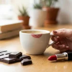 ردّ قرمز بر فنجان قهوه