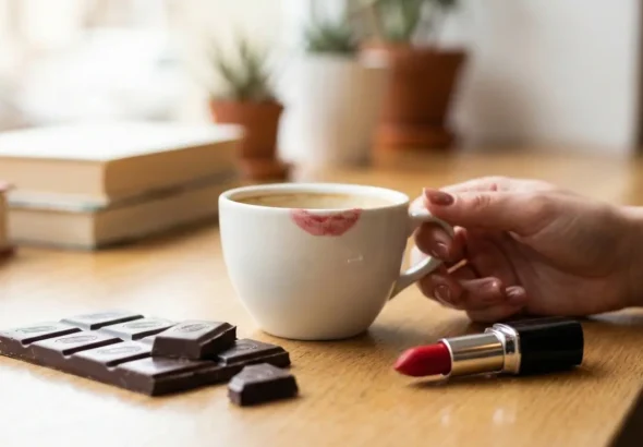 ردّ قرمز بر فنجان قهوه