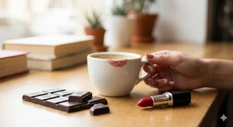 ردّ قرمز بر فنجان قهوه